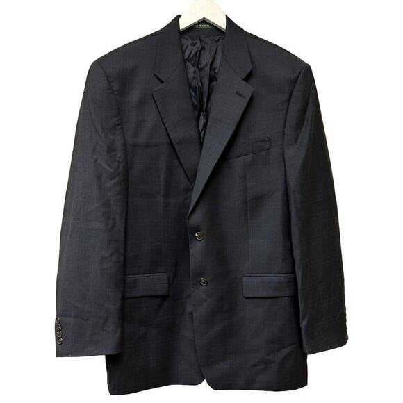 Ralph Lauren Men's Navy Blue Grey Wool Cashmere Blend Blazer Jacket Size 44L - Picture 1 of 13